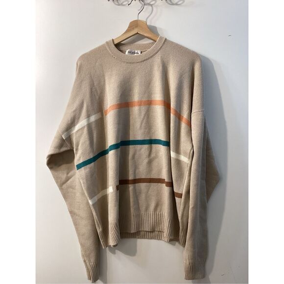 St john Vintage Beige Crewneck Sweater Retro Striped Knit Pullover Unisex Size X - Picture 2 of 15